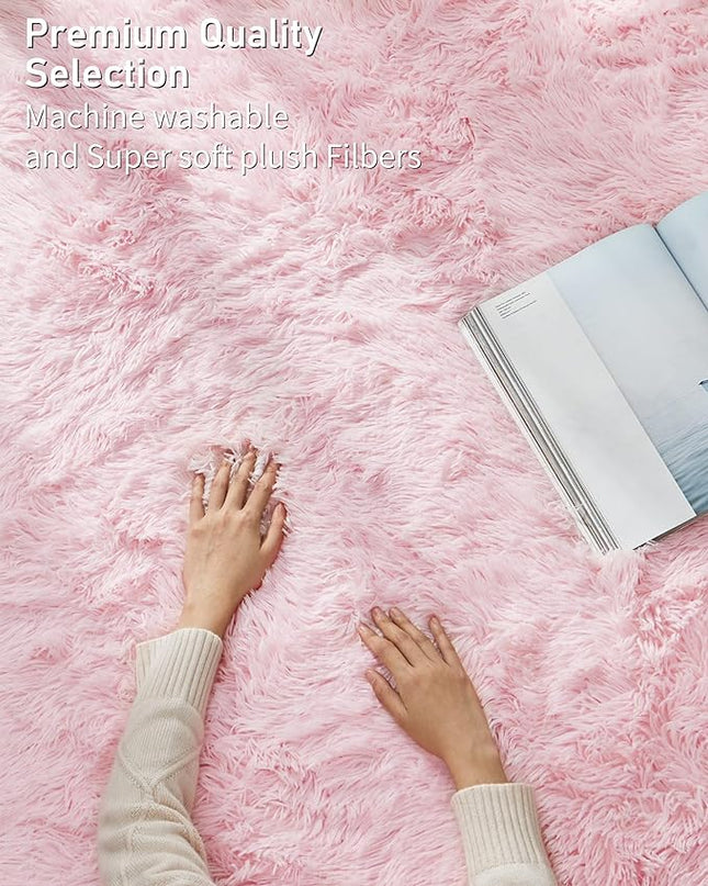 Ophanie Machine Washable 5x8 Rugs for Living Room,Pink Fluffy Carpet Large Fuzzy Plush Shag Comfy Soft, Non-Slip Indoor Floor Carpet,for Kids Boys Girls, Room,Bedroom,Playroom, Home Decor Aesthetic - LeafyLoom