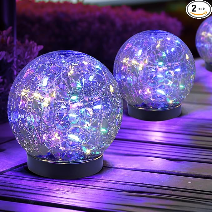 Solar Globe Lights Outdoor Waterproof-Solar Balls for Garden-Cracked Glass Ball Solar Lights Outdoor-Solar Orbs for Outside-Outdoor Decorations for Patio and Yard Lawn Backyard Decor JKIMK