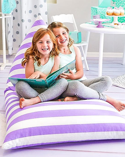Butterfly Craze Bean Bag Chair Cover, Functional Toddler Toy Organizer, Fill with Stuffed Animals to Create a Jumbo, Comfy Floor Lounger for Boys or Girls, Stuffing Not Included, Purple Stripes - LeafyLoom
