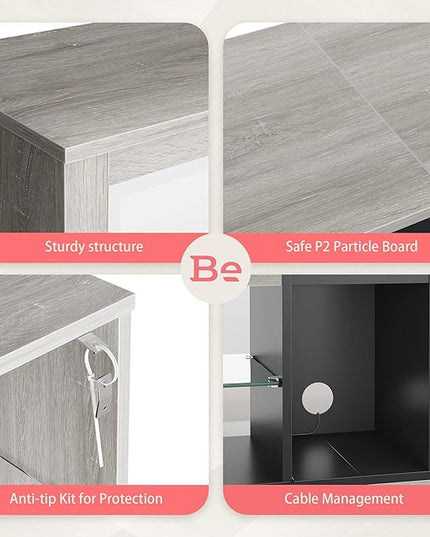 Bestier RGB TV Stand for 65+ Gaming Entertainment Center Gaming LED TV Media Console Table with 2 Glass Shelf PS Gaming TV Cabinet for Living Room,Retro Gray - LeafyLoom