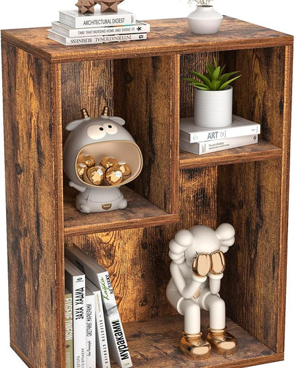 VECELO 3-Cube Small Bookshelf, Modern Bookcases with Shelves Height Up to 12.8 Inches, Suit for Common Size TextBook, Vertical or Horizontal, Cubby Storage Organizer,Rustic Brown - LeafyLoom
