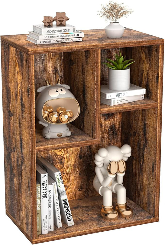VECELO 3-Cube Small Bookshelf, Modern Bookcases with Shelves Height Up to 12.8 Inches, Suit for Common Size TextBook, Vertical or Horizontal, Cubby Storage Organizer,Rustic Brown - LeafyLoom