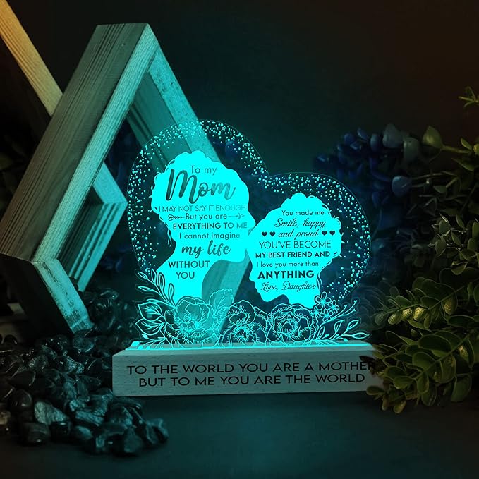 Gifts for Mom from Daughter Son, Mom Birthday Gifts 3D Illusion Lamp, Acrylic Night Light for Mom Stepmom Wife Daughter from Husband, to My Mom Gifts for Mothers Day Christmas Thanksgiving - LeafyLoom