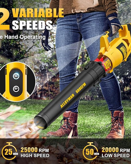 ALLOYMAN 40V Max Cordless Leaf Blower,500CFM Dual Battery Driven Blower with 2 * 4.0Ah Batteries & Fast Charger,2 Variable Speed Lightweight Battery Powered Leaf Blowers for Lawn Care/Snow Blowing - LeafyLoom