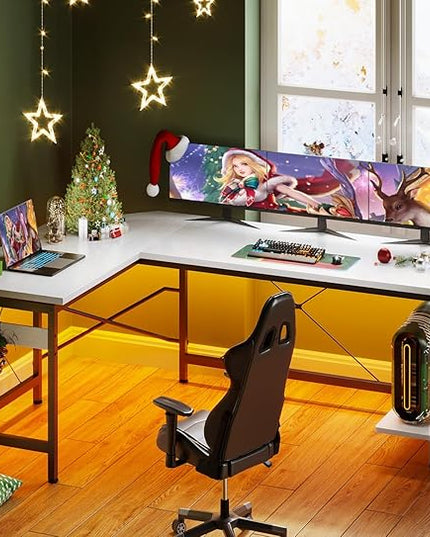 Coleshome 59" L Shaped Gaming Desk, Corner Computer Desk, Sturdy Home Office Table for Writing, Larger Workstation, White - LeafyLoom