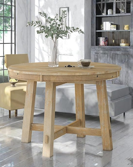NicBex Dining Table Contemporary Kitchen Table Farmhouse Rustic Round Extendable Dining Table with 16" Leaf Wood Kitchen Table Round Dining Table, Natural Wood Wash - LeafyLoom