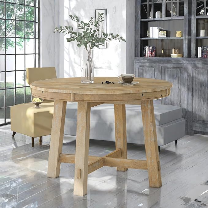 NicBex Dining Table Contemporary Kitchen Table Farmhouse Rustic Round Extendable Dining Table with 16" Leaf Wood Kitchen Table Round Dining Table, Natural Wood Wash - LeafyLoom