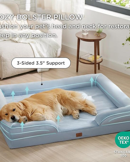 Bedsure XXL Orthopedic Dog Bed - Washable Great Dane Dog Sofa Beds for Giant Dogs, Supportive Foam Pet Couch Bed with Removable Washable Cover, Waterproof Lining and Nonskid Bottom, Light Blue BEDSURE