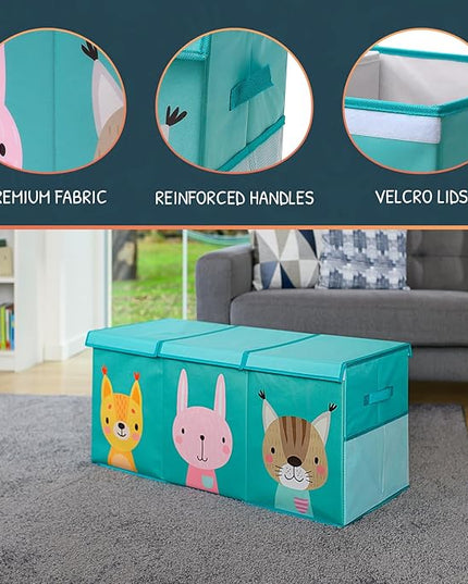 Extra Large Toy Storage Organizer with Lid - Sturdy, Collapsible Toy Chest Storage Box with Cute Design - Toys Bin with Dividers for Kids, Boys, Girls, Nursery, Bedroom, Play room 37"x16"x14" - LeafyLoom