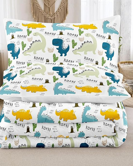 NINENINE Dinosaur Bedding Set for Kids,Twin Comforter Sets for Kids Boys,Blue Dinosaur Comforter Sets Cute Bed Set with 1 Comforter 1 Pillowcase - LeafyLoom