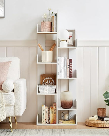 VECELO 8 Shelf Storage Tree Bookshelf,Wooden Book Display Shelves for CDs/Movies/Books, FreeStanding Geometric Tree-Shaped Bookcase Storgae Organizers for Home Office, Living Room,Bedroom,White - LeafyLoom