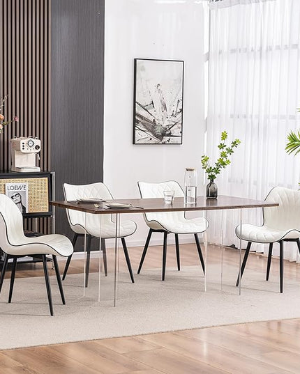 YOUNIKE Dining Chairs Set of 2, Upholstered Faux Leather Dining Room Chairs, Modern Living Room Bedroom Side Chairs with Wide Curved Back and Adjustable Metal Legs, Kitchen Chairs White - LeafyLoom