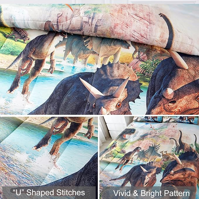WINLIFE Dinosaur Bedding Full Comforter Set - Super Soft & Fun Jurassic Dino Pattern Bedding Comforter Set All Seasons for Boys Teens - Easy Wash Bed Set, 3D Dinosaur Print - LeafyLoom