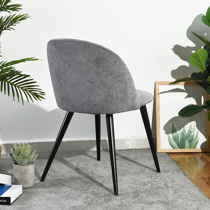 FurnitureR Upholstered Fabric Dining Chair Mid Back Armless with Wood Legs for Home Kitchen Bedroom Living Room, Set of 2, Grey - LeafyLoom