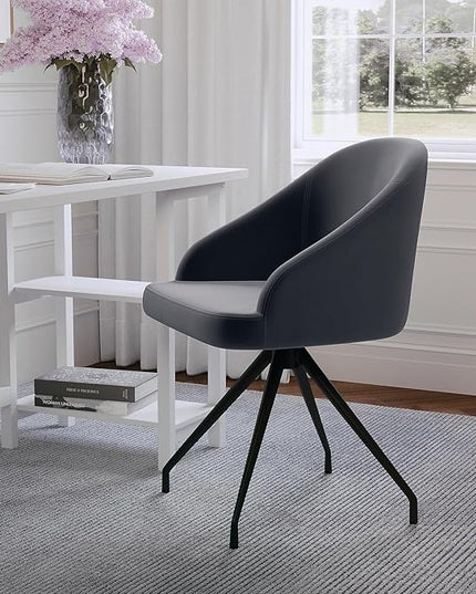Martha Stewart Sora Stationary Swivel Task Chair with Sloped Arms for Home Office in Gray Velvet with Oil Rubbed Bronze Frame - LeafyLoom