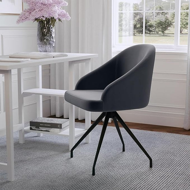 Martha Stewart Sora Stationary Swivel Task Chair with Sloped Arms for Home Office in Gray Velvet with Oil Rubbed Bronze Frame - LeafyLoom