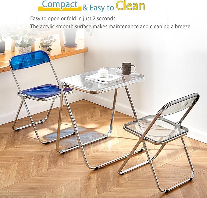 KAIHAOWIN Small Folding Table- Acrylic Morden TV Tray for Snack Dinner on Couch, Tiny Foldable Desk Writing Desk for Home Office for Small Spaces No Assembly Required - LeafyLoom