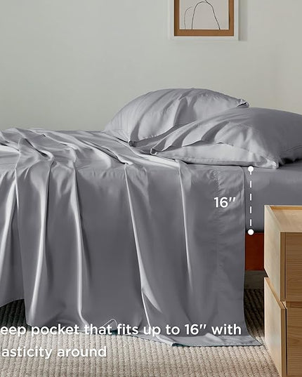 Bedsure King Size Sheet Set, Cooling Sheets King, Rayon Derived from Bamboo, Deep Pocket Up to 16", Breathable & Soft Bed Sheets, Hotel Luxury Silky Bedding Sheets & Pillowcases, Silver Grey - LeafyLoom