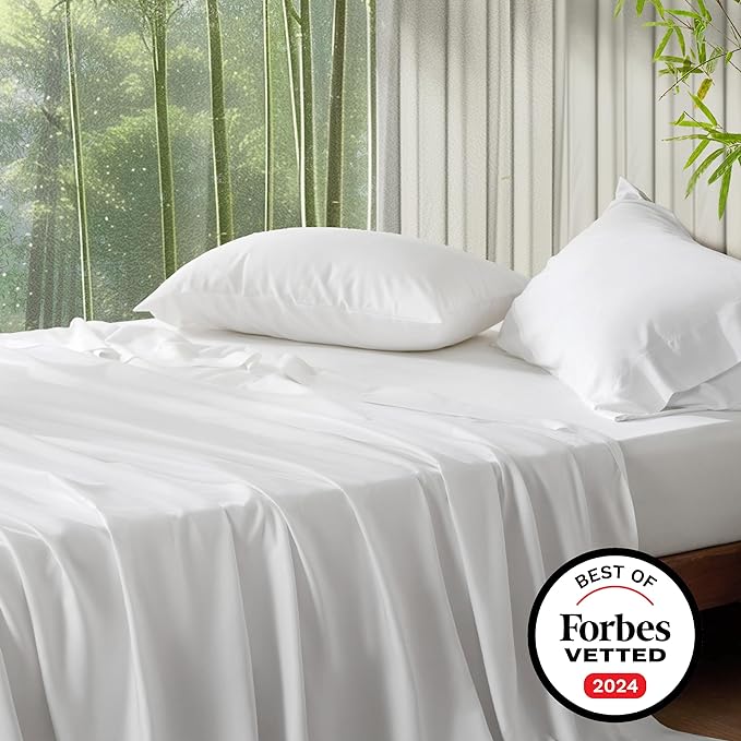 Bedsure King Size Sheet Set, Cooling Sheets King, Rayon Derived from Bamboo, Deep Pocket Up to 16", Breathable & Soft Bed Sheets, Hotel Luxury Silky Bedding Sheets & Pillowcases, White - LeafyLoom