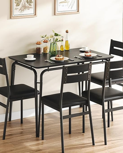 Black Dining Table Set for 4, Kitchen Table and Chairs for 4, 5 Piece Kitchen Dining Room Table Set,Space-Saving Wood Modern Rectangle Dinner Table Dinette Furniture for Breakfast Nook,Home Office - LeafyLoom