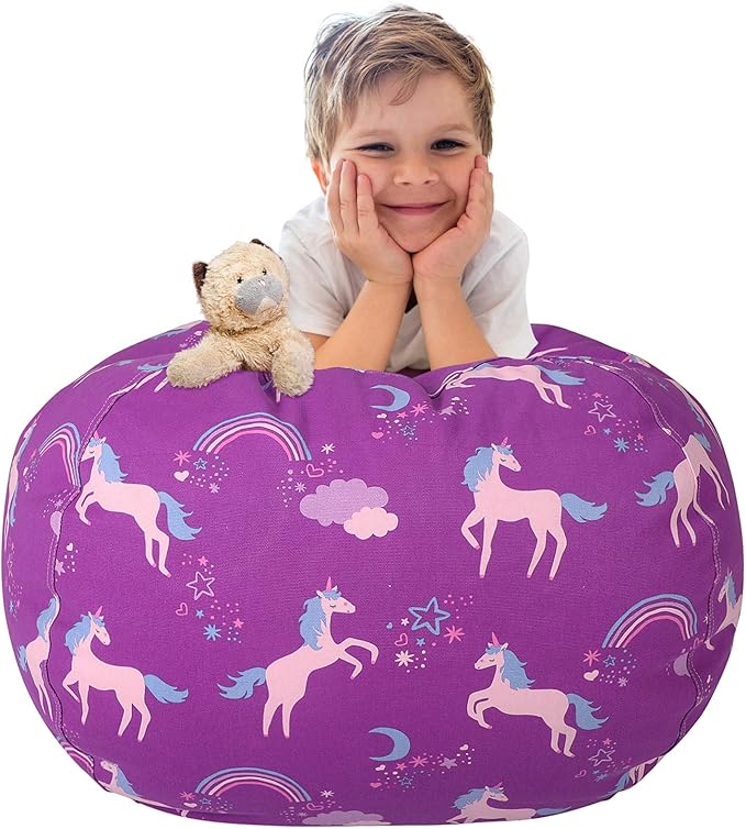 Aubliss Stuffed Animal Bean Bag Storage Chair (Purple Unicorn, Medium (32'')) - LeafyLoom