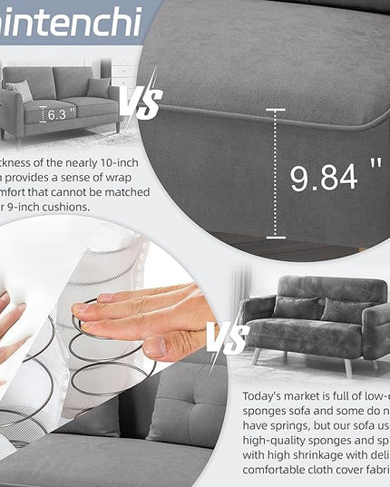 Shintenchi Small Modern Loveseat Couch Sofa, Light Grey, 2-Seat, Mid Century Fabric Upholstered, Tool-Free Assembly - LeafyLoom
