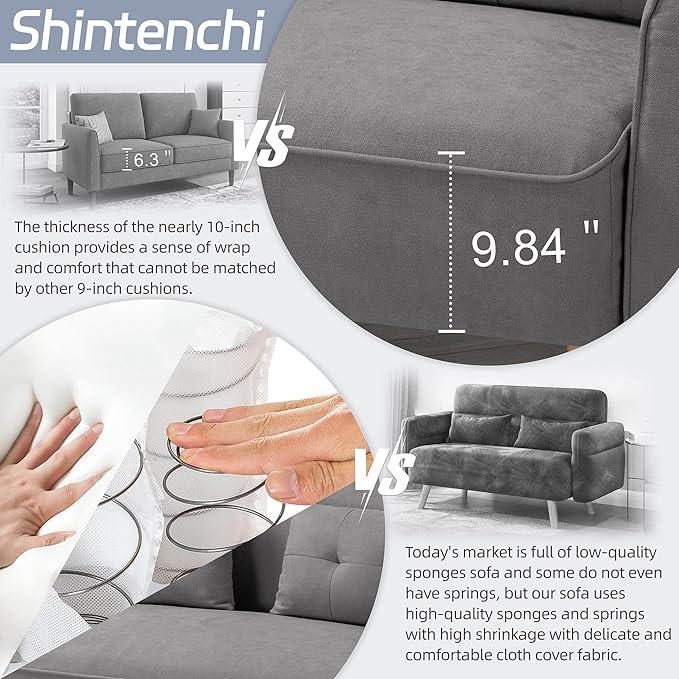 Shintenchi Small Modern Loveseat Couch Sofa, Light Grey, 2-Seat, Mid Century Fabric Upholstered, Tool-Free Assembly - LeafyLoom