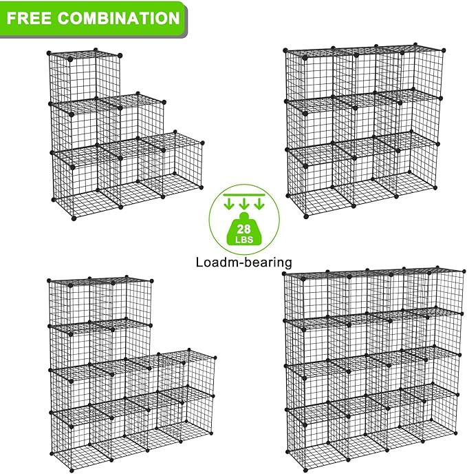 TUMUCUTE Wire Cube Storage Organizer, Metal Storage Shelves Bookshelf, Stackable Modular Closet Organizer for Bedroom Living Room, Office,Storage Shelves (9 Cubes, Iron) - LeafyLoom