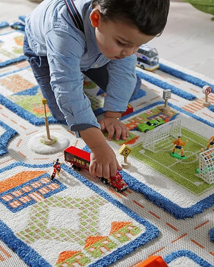 IVI 3D Play Carpets, 71 x 52.5 Inch, Traffic Educational Toddler Mat Rug for Bedroom, Kids Den, or Playroom, Large - LeafyLoom