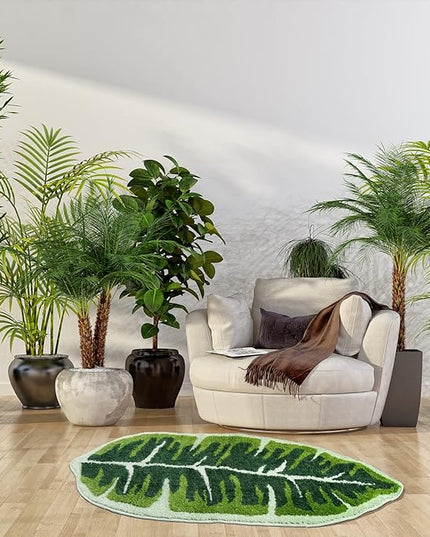 Leaf Kids Rug Green Bathroom Runner Rug Small Cute Bath Mat Nursery Boho Area Rug Non Slip Long Carpet for Bedroom Children Room Kitchen Monstera Plant Home Decor 20x47 inch - LeafyLoom
