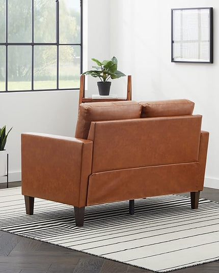 Edenbrook Archer Upholstered Loveseat - Camel Faux Leather Loveseat - Living Room Furniture - Small Loveseat - Mid Century Modern Loveseat - Seats Two - LeafyLoom