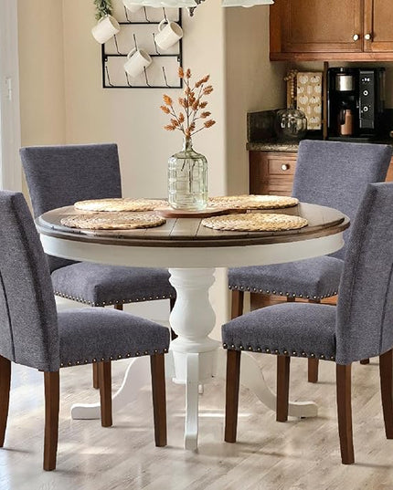 COLAMY Upholstered Parsons Dining Chairs Set of 4, Fabric Dining Room Kitchen Side Chair with Nailhead Trim and Wood Legs - Dark Grey - LeafyLoom