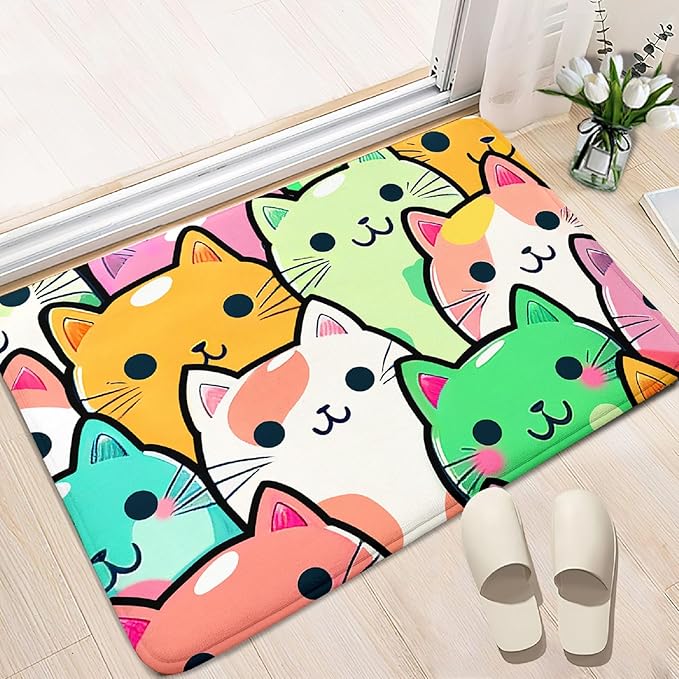 Cat Rug for Girls Room - Cat Pattern Rug Decor for Bedroom Cute Cat Area Rug Carpet Cartoon Cat Rug Kids Room, 2x3 Feet - LeafyLoom