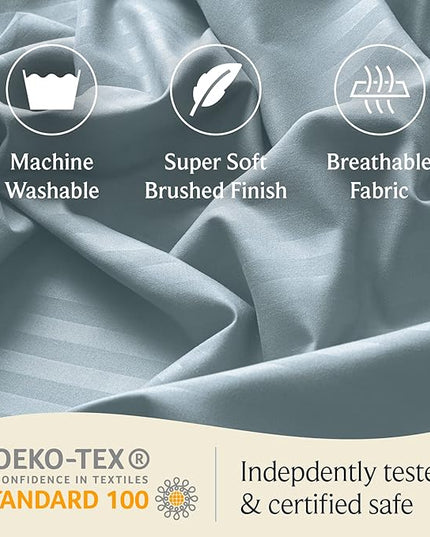 LuxClub 6 PC Cal King Size Sheet Set Bed Sheets, Breathable Luxury Bed Sheets, Deep Pockets 18" Wrinkle Free Cooling Bed Sheets Machine Washable Hotel Bedding (Cal King, Striped Light Blue) - LeafyLoom