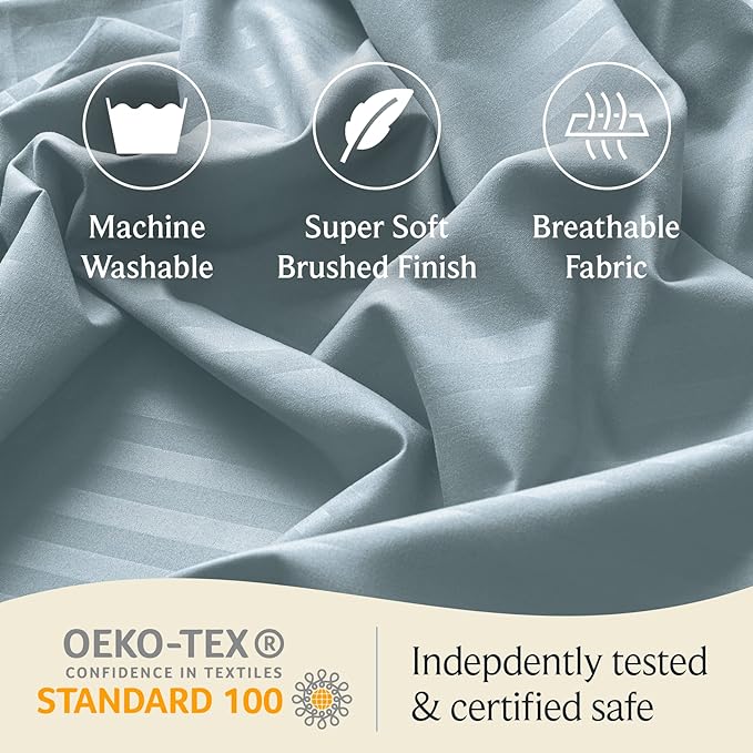 LuxClub 6 PC Cal King Size Sheet Set Bed Sheets, Breathable Luxury Bed Sheets, Deep Pockets 18" Wrinkle Free Cooling Bed Sheets Machine Washable Hotel Bedding (Cal King, Striped Light Blue) - LeafyLoom