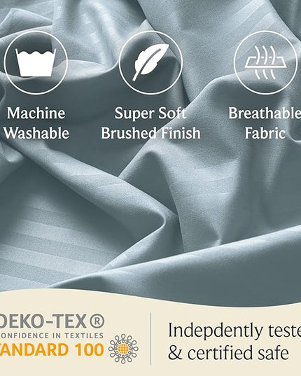LuxClub 6 PC Queen Size Sheet Set Bed Sheets, Breathable Luxury Bed Sheets, Deep Pockets 18" Wrinkle Free Cooling Bed Sheets Machine Washable Hotel Bedding (Queen, Striped Light Blue) - LeafyLoom