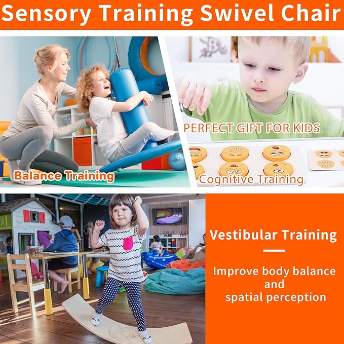 Kids Sensory Swivel Chair, Autism Sensory Chair, Spinning Chair for Autistic Kids, Small Space, Spin Seat, Metal Base, Non-Slip Design, Orange - LeafyLoom