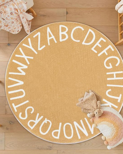 Topotdor Round Kids Play Rug Alphabet Nursery Area Rug Extra Large Soft Crawling Play Mat for Children Toddlers Bedroom (47 inch, Brown) - LeafyLoom