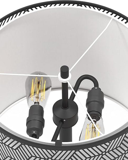 Inlight 23" High Double Shade Pull Chain Modern Table Lamp, Black Metal Frame and White Fabric Shade, Bulb Not Included, IN-0807-2-BK - LeafyLoom