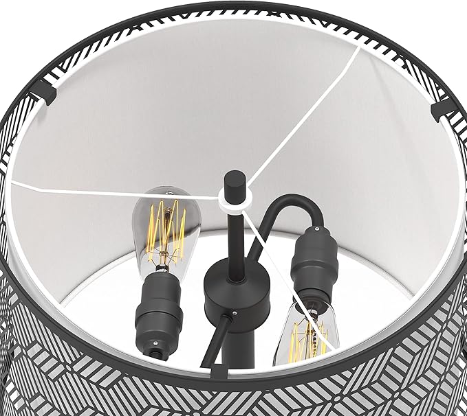 Inlight 23" High Double Shade Pull Chain Modern Table Lamp, Black Metal Frame and White Fabric Shade, Bulb Not Included, IN-0807-2-BK - LeafyLoom