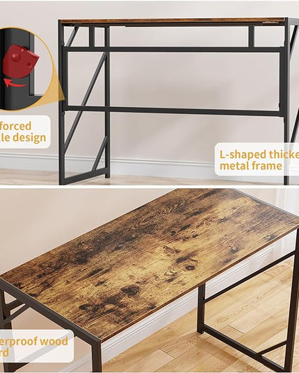 Elephance Folding Desk Writing Computer Desk for Home Office, No-Assembly Study Office Desk Foldable Table for Small Spaces - LeafyLoom