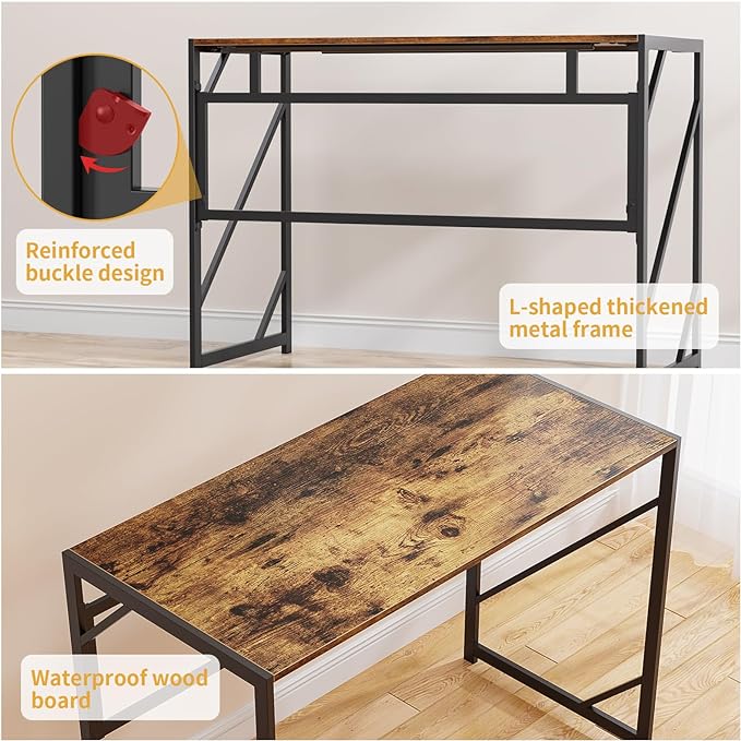 Elephance Folding Desk Writing Computer Desk for Home Office, No-Assembly Study Office Desk Foldable Table for Small Spaces - LeafyLoom