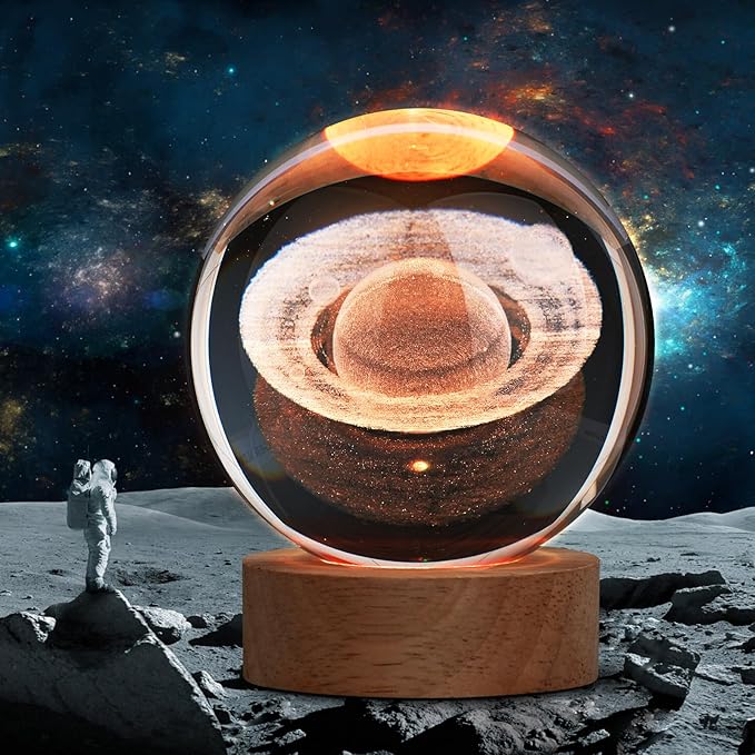 Large 3D Crystal Ball Saturn Lamp, Crystal Lamp 16 Color Changing Night Light with Remote Control for Bedroom Decor, Birthday Gift for Teens Boys and Girls, Saturn Model - LeafyLoom