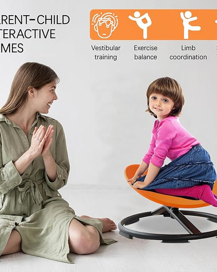 Autism Kids Swivel Chair,Sensory Spinning Chair for Kids,Toddler Spinner seat Carousel Spin Sensory Chair for Kids,Training Body Coordination,Metal Base Non Slip Safer (Red) - LeafyLoom