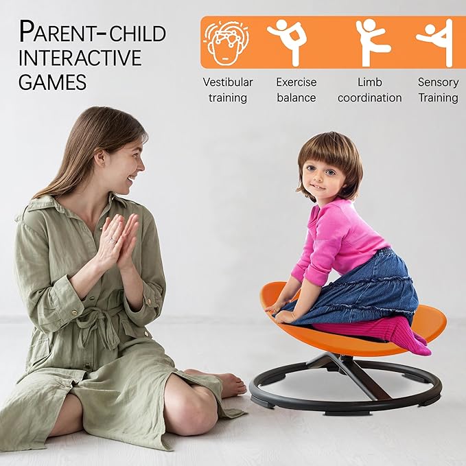 Autism Kids Swivel Chair,Sensory Spinning Chair for Kids,Toddler Spinner seat Carousel Spin Sensory Chair for Kids,Training Body Coordination,Metal Base Non Slip Safer (Red) - LeafyLoom