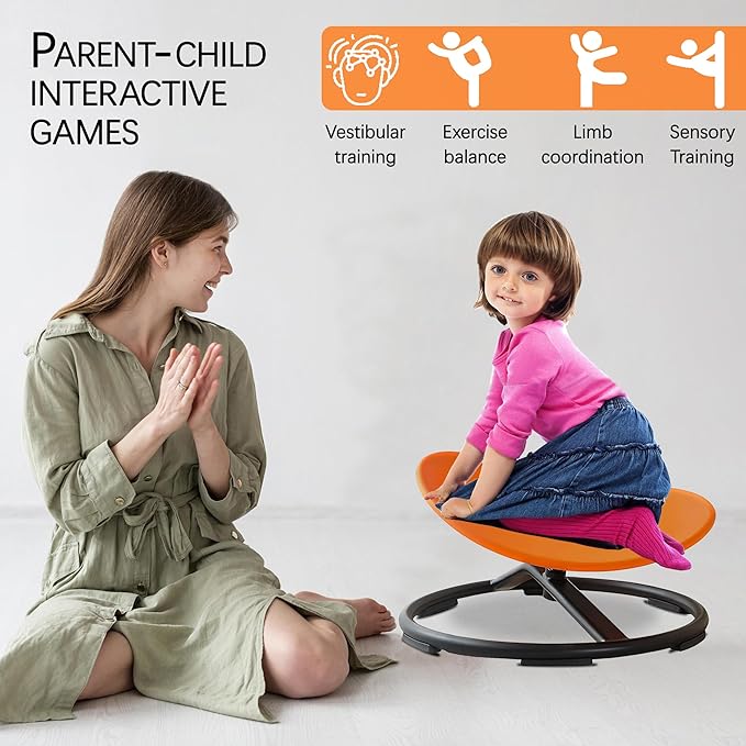 Kids Sensory Spinning Chair, Sit and Spin Toy, Autistic Childs Swivel Chair, Training Body Coordination, Metal Base Non-Slip Indoor and Outdoor Activity Toys (Blue) - LeafyLoom