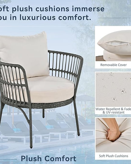 Furniture 4-Piece Outdoor Patio Conversation Seating for 5 Person and Coffee Table, Rattan Chair Wicker Sofa Bistro Sets for Porch, Backyard and Garden, Grey - LeafyLoom