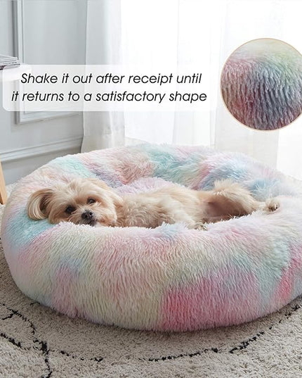 WESTERN HOME WH Calming Dog & Cat Bed, Anti-Anxiety Donut Cuddler Warming Cozy Soft Round Bed, Fluffy Faux Fur Plush Cushion Bed for Small Medium Dogs and Cats (20"/24"/27"/30") WESTERNHOME