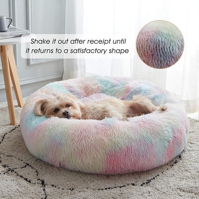 WESTERN HOME WH Calming Dog & Cat Bed, Anti-Anxiety Donut Cuddler Warming Cozy Soft Round Bed, Fluffy Faux Fur Plush Cushion Bed for Small Medium Dogs and Cats (20"/24"/27"/30") WESTERNHOME