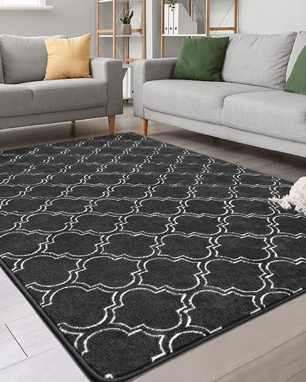 Chicrug Shag Geometric Modern Area Rug for Bedroom, 6x9 Feet Memory Foam Indoor Carpet, Fluffy Rug for Living room Bedside Room Decor for Family Girls Kids Nursery Play Mat, Dark Grey/White - LeafyLoom